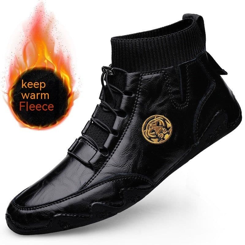 image-Real Leather With Fleece Lining Mid-top Wool Socks Mouth Octopus Leather Boots