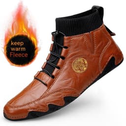image-Real Leather With Fleece Lining Mid-top Wool Socks Mouth Octopus Leather Boots