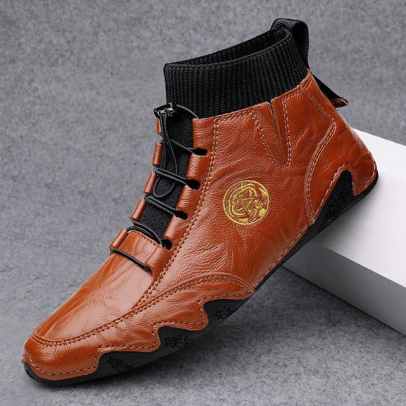 image-Real Leather With Fleece Lining Mid-top Wool Socks Mouth Octopus Leather Boots