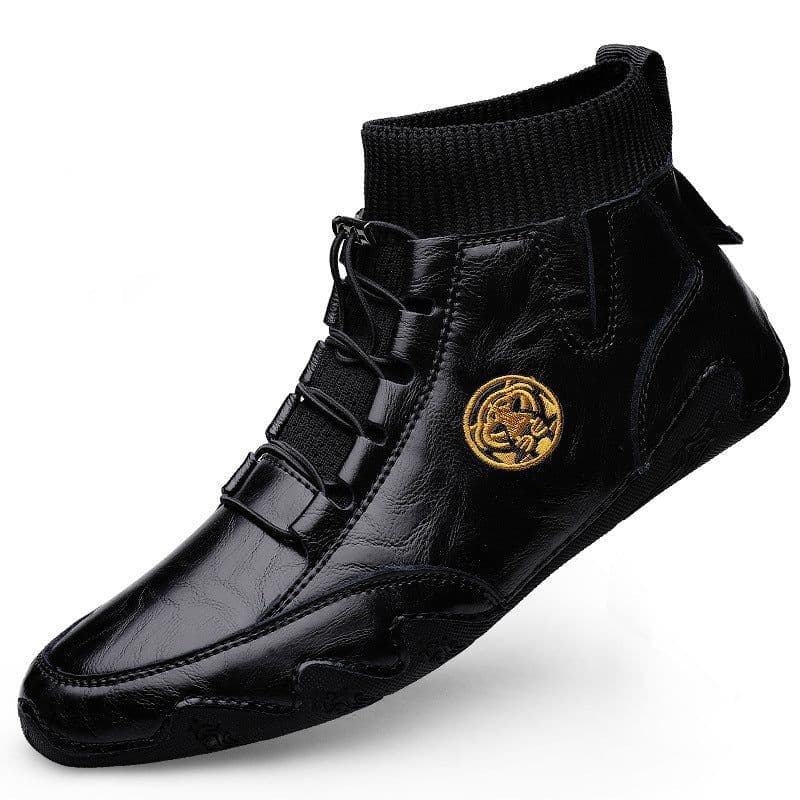 image-Real Leather With Fleece Lining Mid-top Wool Socks Mouth Octopus Leather Boots