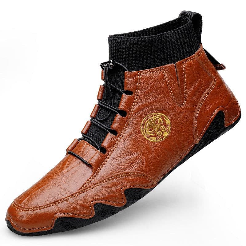 image-Real Leather With Fleece Lining Mid-top Wool Socks Mouth Octopus Leather Boots