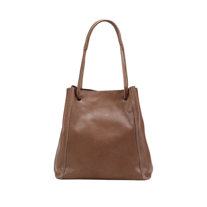 image-Soft Leather Bucket Bag Female Genuine Leather Crossbody