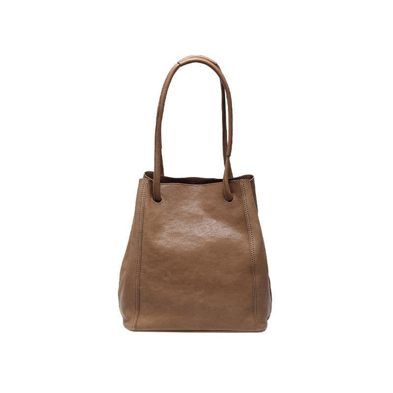 image-Soft Leather Bucket Bag Female Genuine Leather Crossbody