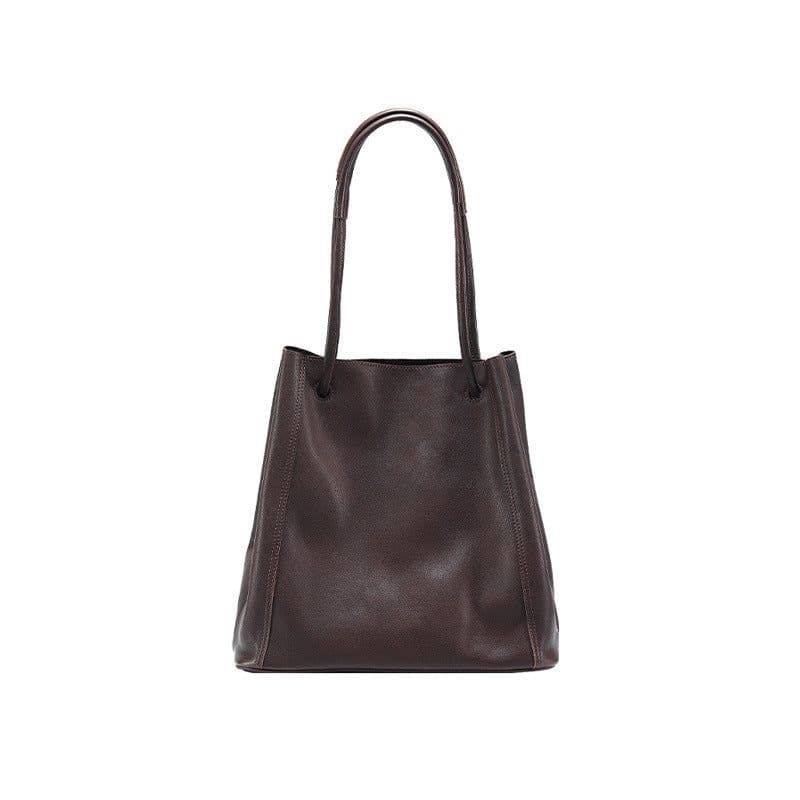 image-Soft Leather Bucket Bag Female Genuine Leather Crossbody