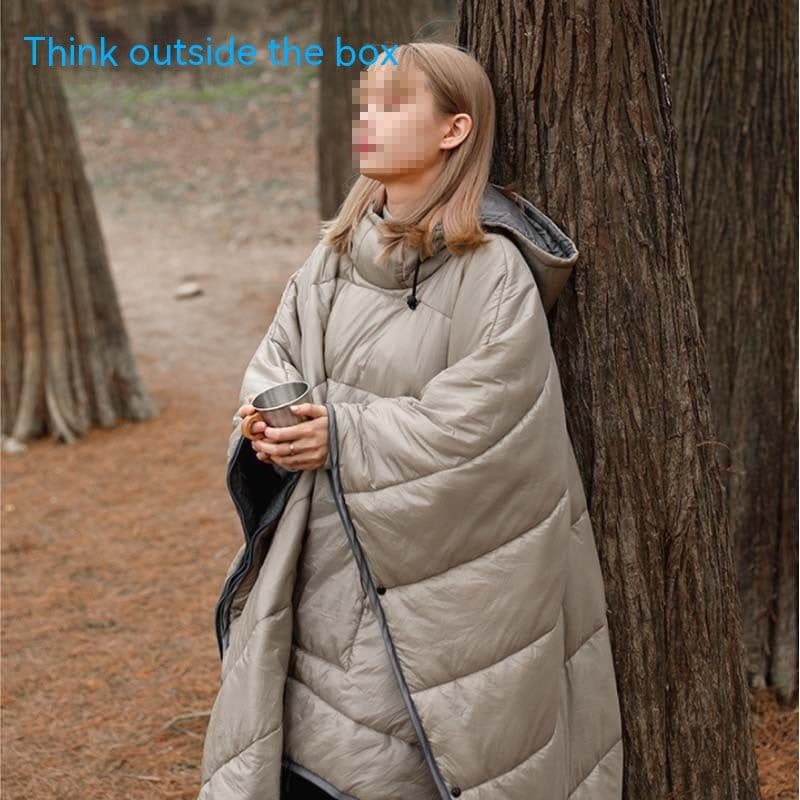 image-Outdoor Cloak Sleeping Bag Camping Wearable Cold-proof Warm Cape Shawl Blanket