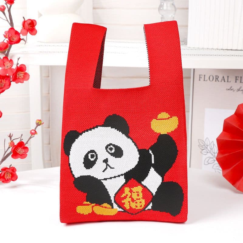 image-New Year Panda Bag Red Lucky Knitted Bags