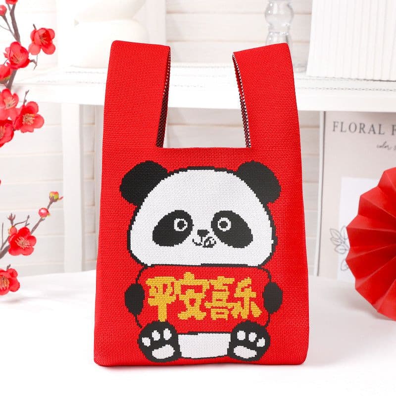 image-New Year Panda Bag Red Lucky Knitted Bags