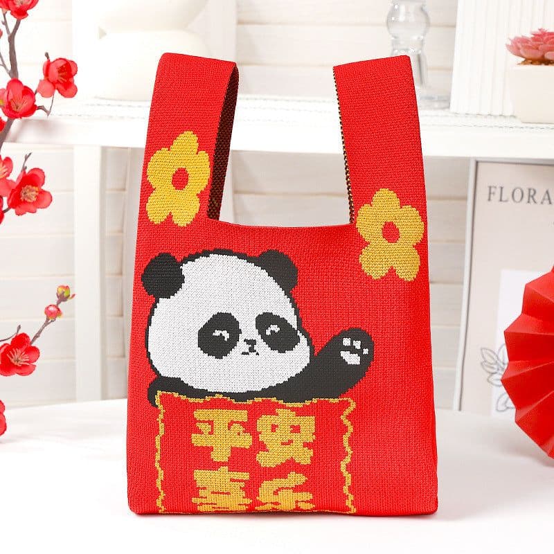 image-New Year Panda Bag Red Lucky Knitted Bags