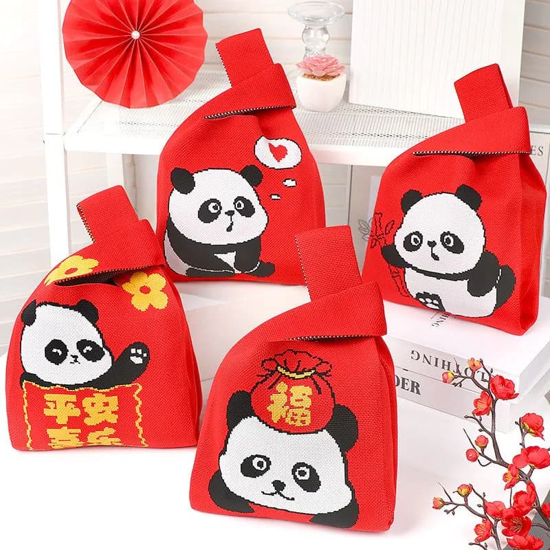 image-New Year Panda Bag Red Lucky Knitted Bags
