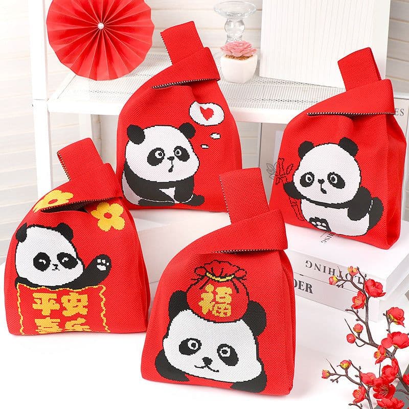 image-New Year Panda Bag Red Lucky Knitted Bags