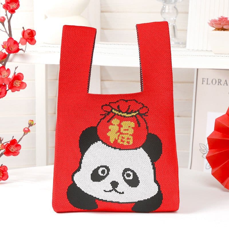 image-New Year Panda Bag Red Lucky Knitted Bags