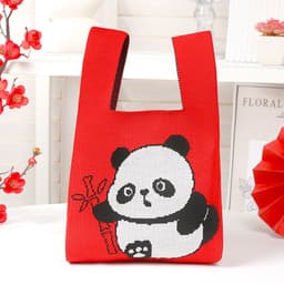 image-New Year Panda Bag Red Lucky Knitted Bags