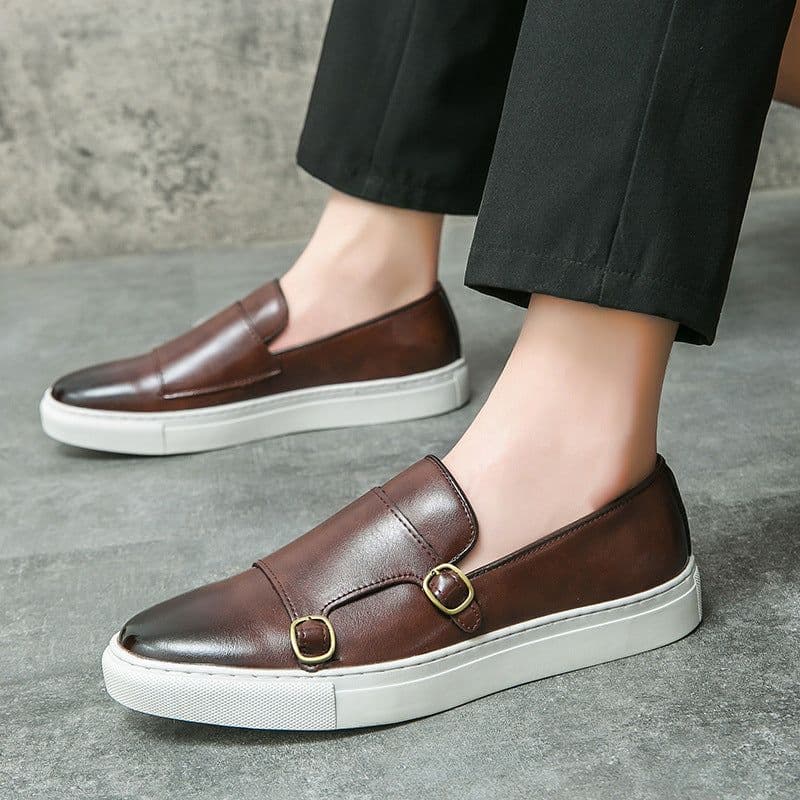 image-Men's Fashion Casual Double Buckle Leather Shoes