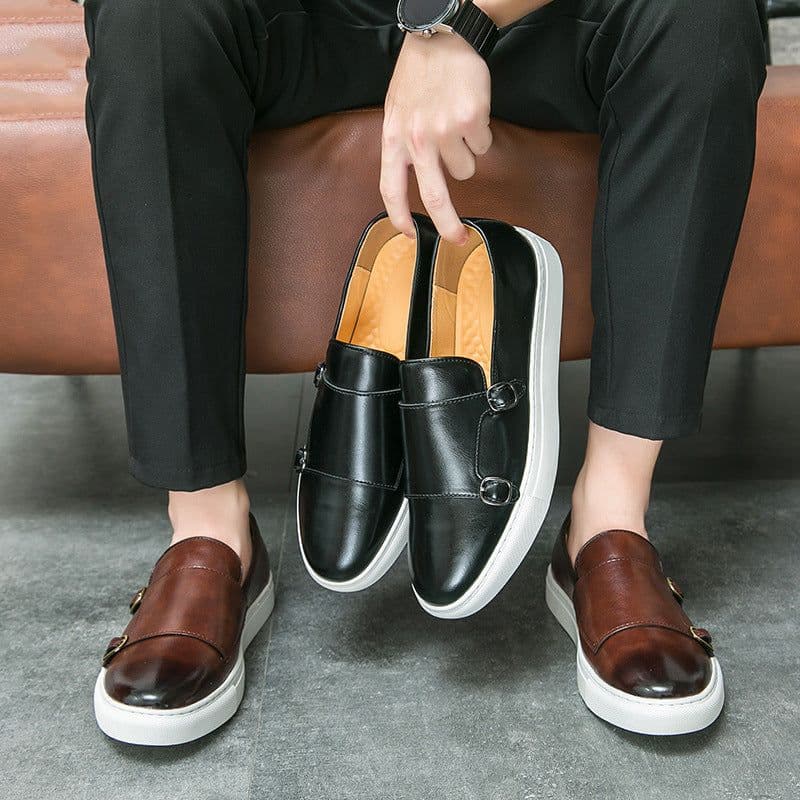 image-Men's Fashion Casual Double Buckle Leather Shoes