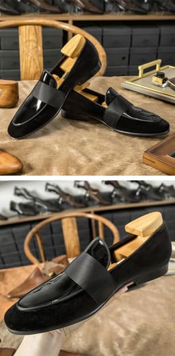 image-Velvet Patent Leather Korean Loafers Business Casual Leather Round Shoes