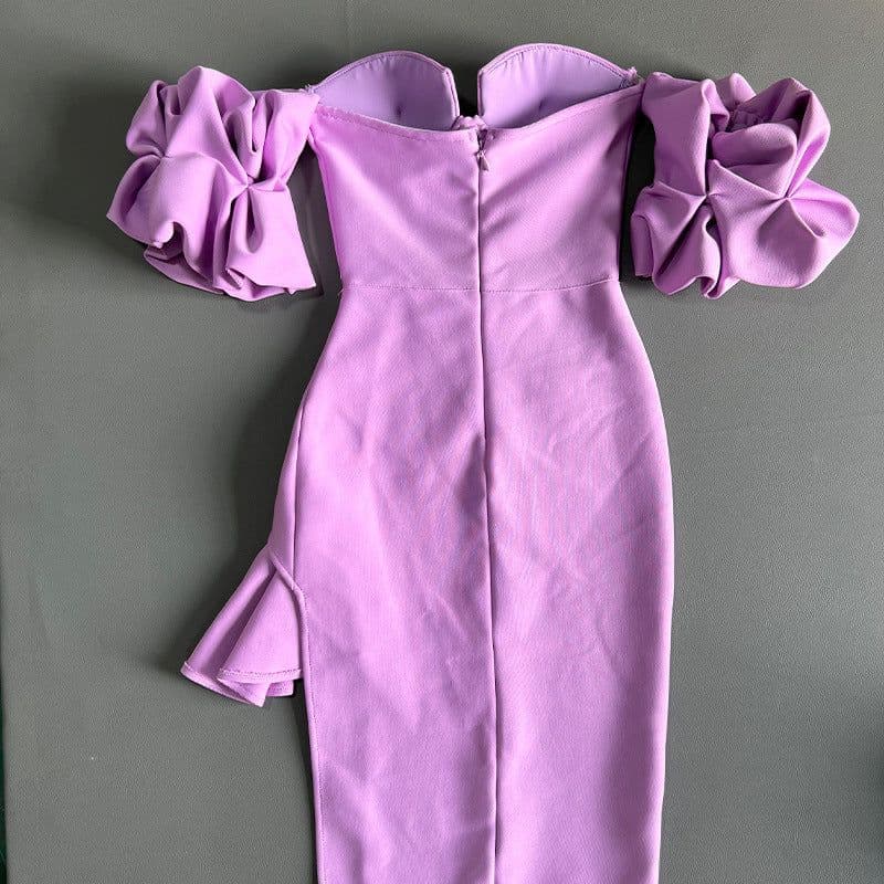 image-Women's Solid Color Lantern Sleeve Bandage Dress