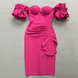 image-Women's Solid Color Lantern Sleeve Bandage Dress