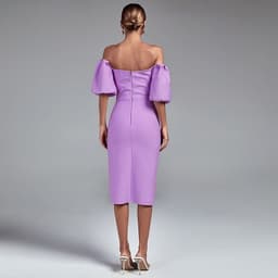 image-Women's Solid Color Lantern Sleeve Bandage Dress