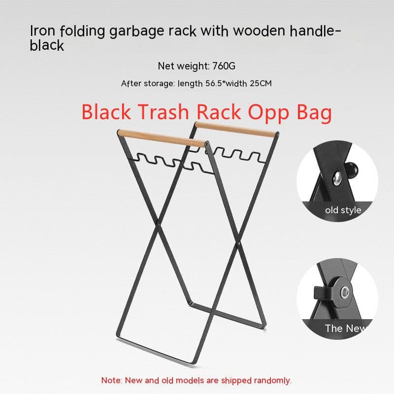 image-Outdoor Wooden Handle Wrought Iron Garbage Storage Hanger
