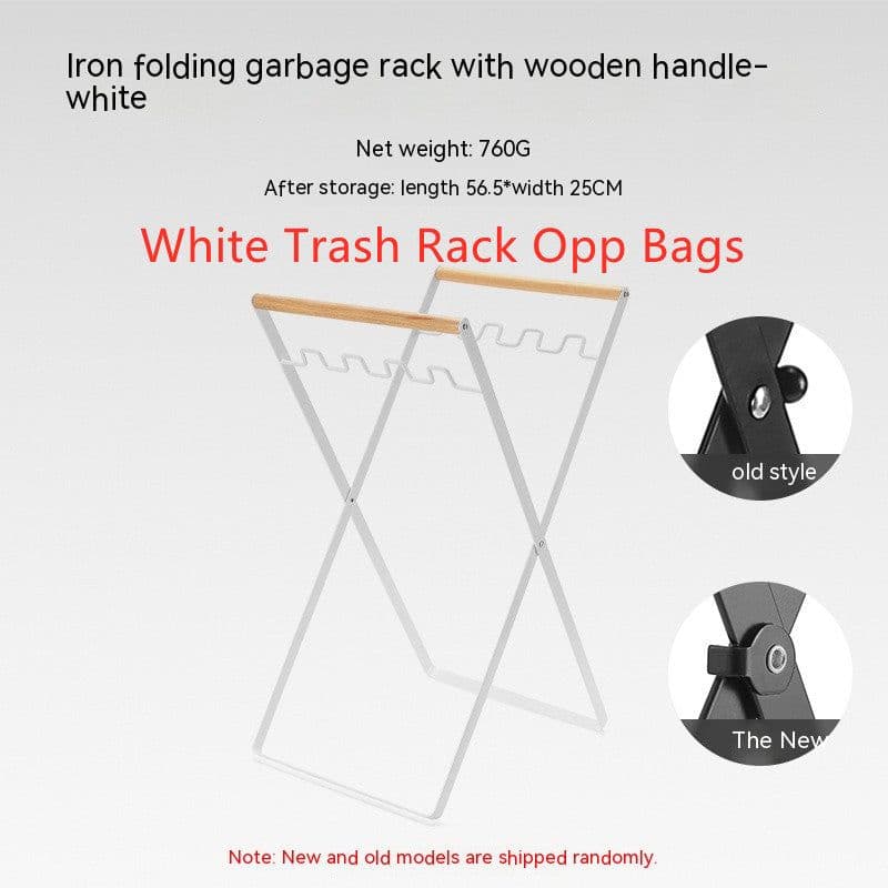 image-Outdoor Wooden Handle Wrought Iron Garbage Storage Hanger