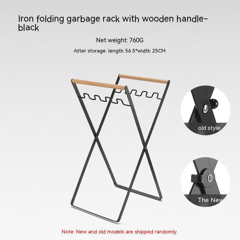 image-Outdoor Wooden Handle Wrought Iron Garbage Storage Hanger
