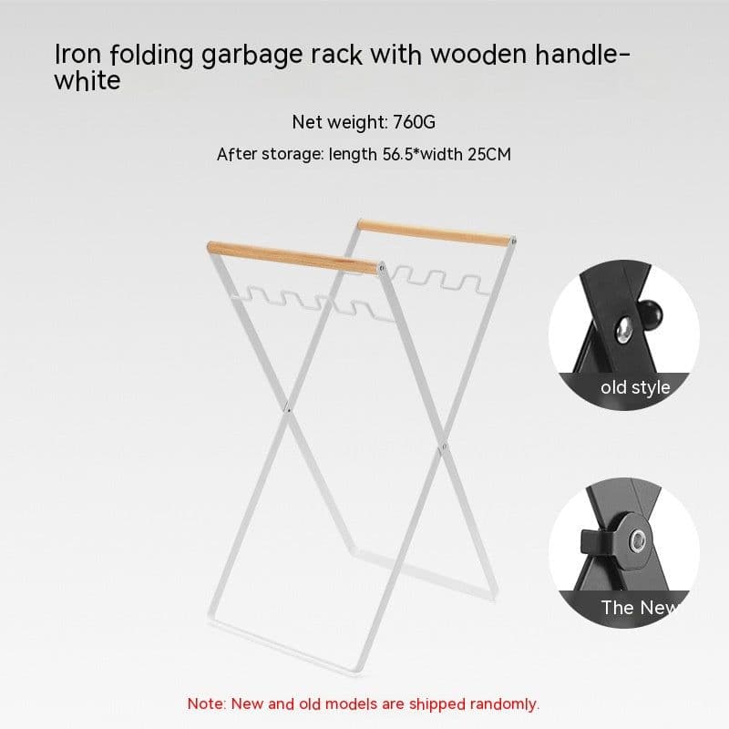 image-Outdoor Wooden Handle Wrought Iron Garbage Storage Hanger