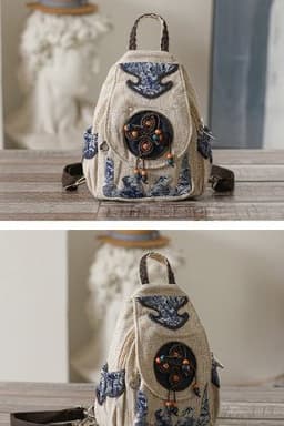 image-Retro Style Artistic Crafts Woven Pouch Leisure And Convenient Dual-use Canvas Chest Bag Multi-zipper