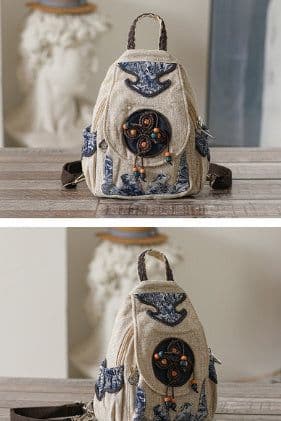 image-Retro Style Artistic Crafts Woven Pouch Leisure And Convenient Dual-use Canvas Chest Bag Multi-zipper