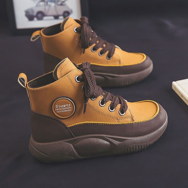 image-Vintage Martin Boots Women's Leather Ugly And Cute Big Toe Fashionable Mid-top Breathable Casual Shoes