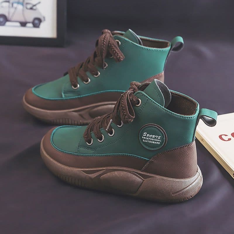 image-Vintage Martin Boots Women's Leather Ugly And Cute Big Toe Fashionable Mid-top Breathable Casual Shoes