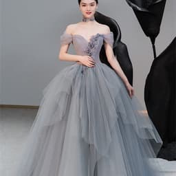 image-Female Texture Host Gift Tulle Tutu French Banquet Princess Dress