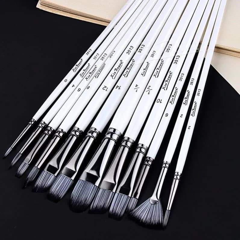 image-Full Set Nylon Hair Brush Watercolor Acrylic Painting Brush 12 PCs Suit Art Supplies