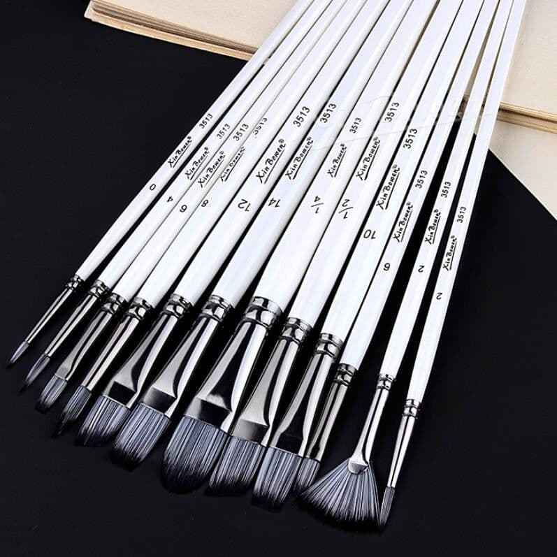 image-Full Set Nylon Hair Brush Watercolor Acrylic Painting Brush 12 PCs Suit Art Supplies