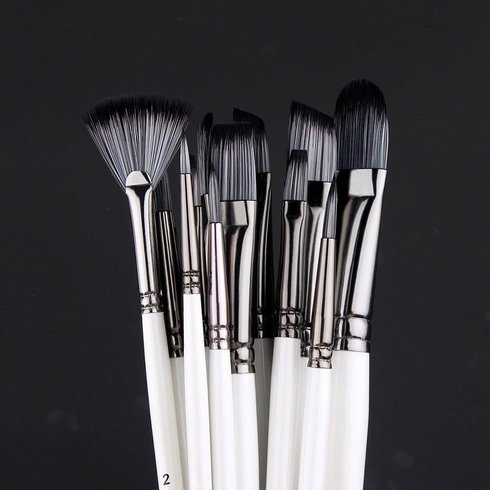 image-Full Set Nylon Hair Brush Watercolor Acrylic Painting Brush 12 PCs Suit Art Supplies