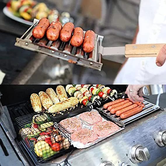 image-Hot Dog Rack Removable Stainless Steel Roasted Sausage Doll Rack Rolling Barbecue