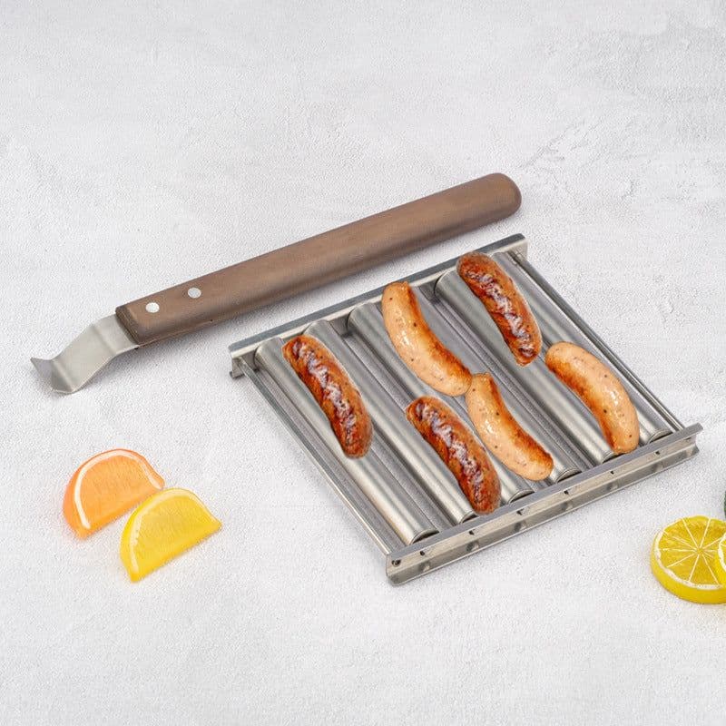 image-Hot Dog Rack Removable Stainless Steel Roasted Sausage Doll Rack Rolling Barbecue