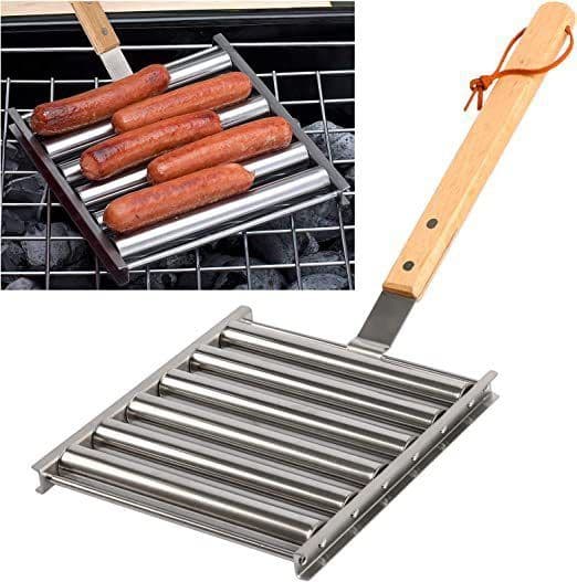 image-Hot Dog Rack Removable Stainless Steel Roasted Sausage Doll Rack Rolling Barbecue