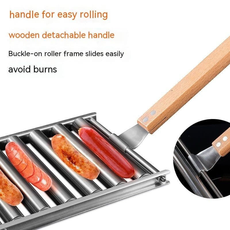 image-Hot Dog Rack Removable Stainless Steel Roasted Sausage Doll Rack Rolling Barbecue