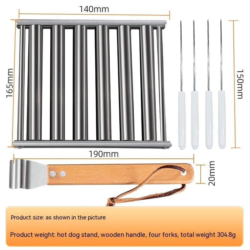 image-Hot Dog Rack Removable Stainless Steel Roasted Sausage Doll Rack Rolling Barbecue