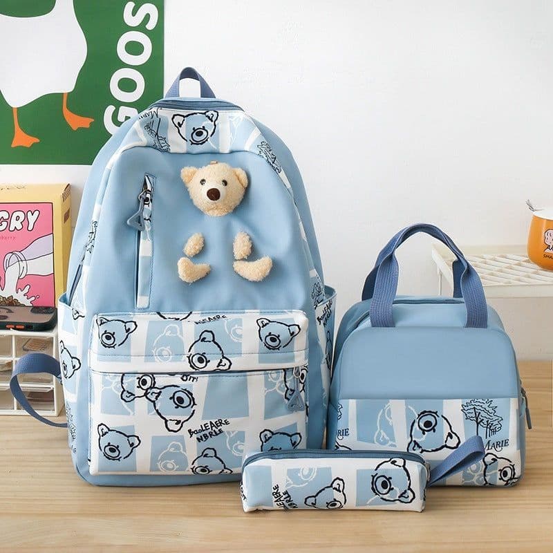 image-Elementary And Middle School Student Schoolbags Women's Cute Bear Lunch Box Three-piece Set