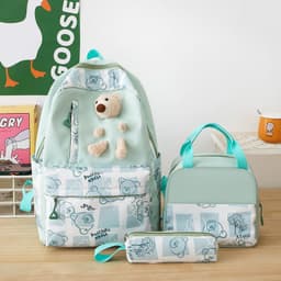 image-Elementary And Middle School Student Schoolbags Women's Cute Bear Lunch Box Three-piece Set