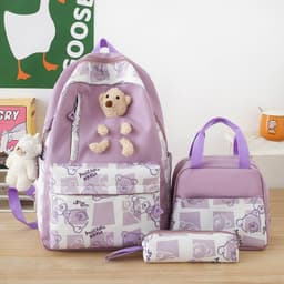 image-Elementary And Middle School Student Schoolbags Women's Cute Bear Lunch Box Three-piece Set