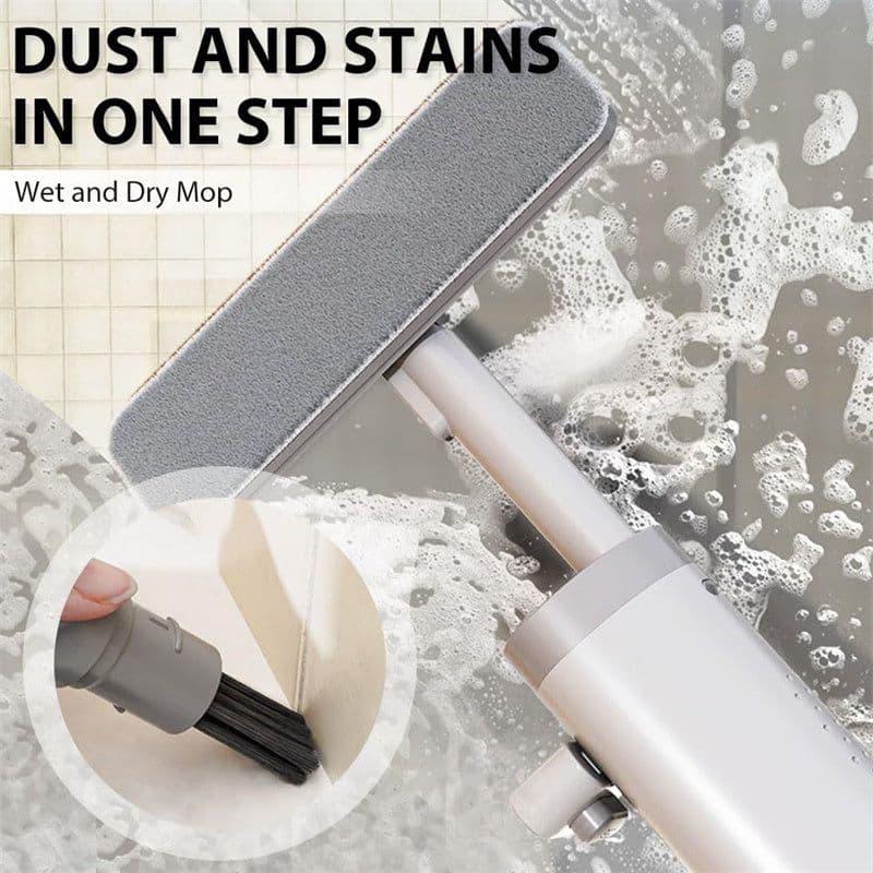 image-Rotatable Self-Squeeze Mini Mop With Crevice Brush Hand Wash-Free Flat Squeeze Mop With 2 Reusable Microfiber Pads, Microfiber Mop For Wet Dry Use Self Wringing Flat Mop For Floor Cleaning