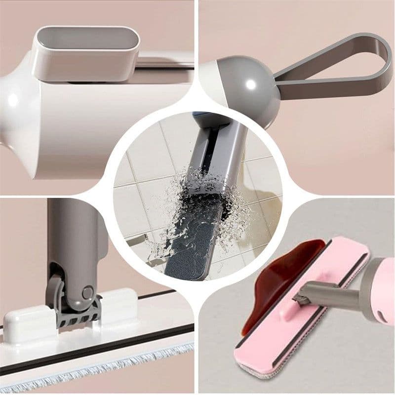 image-Rotatable Self-Squeeze Mini Mop With Crevice Brush Hand Wash-Free Flat Squeeze Mop With 2 Reusable Microfiber Pads, Microfiber Mop For Wet Dry Use Self Wringing Flat Mop For Floor Cleaning