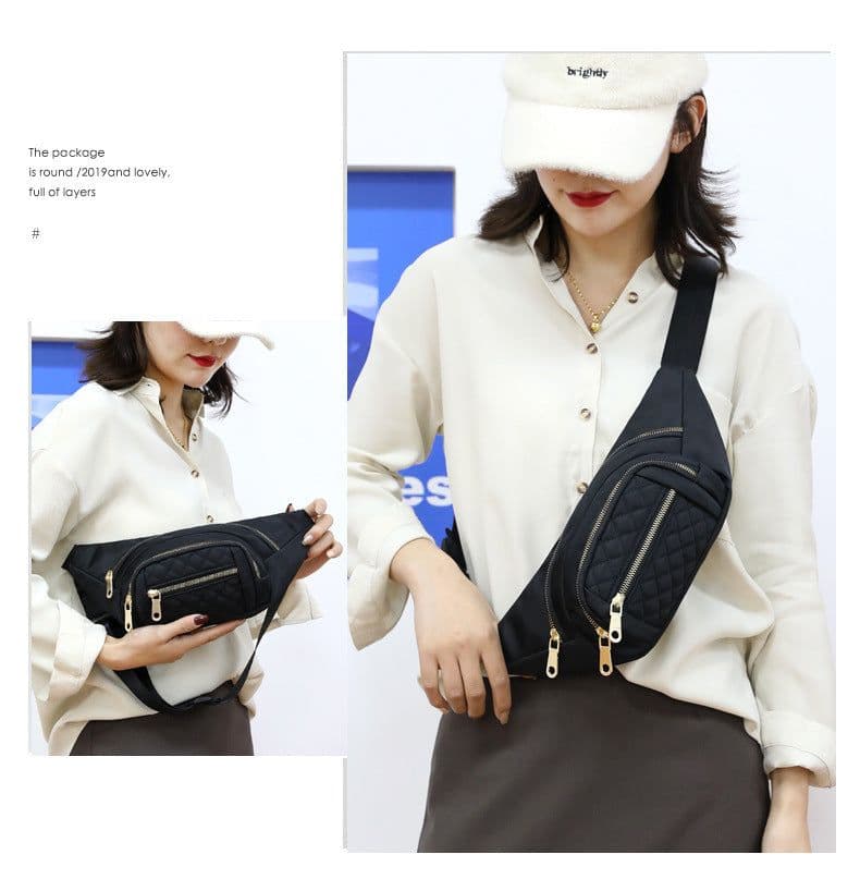 image-Women's Solid Color Nylon Crossbody Bag Shoulder Multifunctional Waist Bag