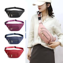 image-Women's Solid Color Nylon Crossbody Bag Shoulder Multifunctional Waist Bag