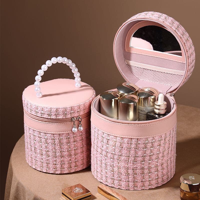 image-Portable Belt Mirror Simple Cosmetic Bag Large Capacity