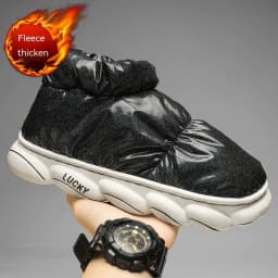 image-Cotton Slippers Men Can Wear Outside In Winter Plus Velvet Warm Shoes
