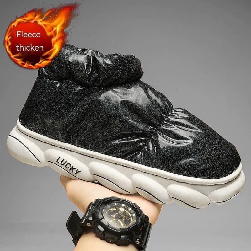 image-Cotton Slippers Men Can Wear Outside In Winter Plus Velvet Warm Shoes