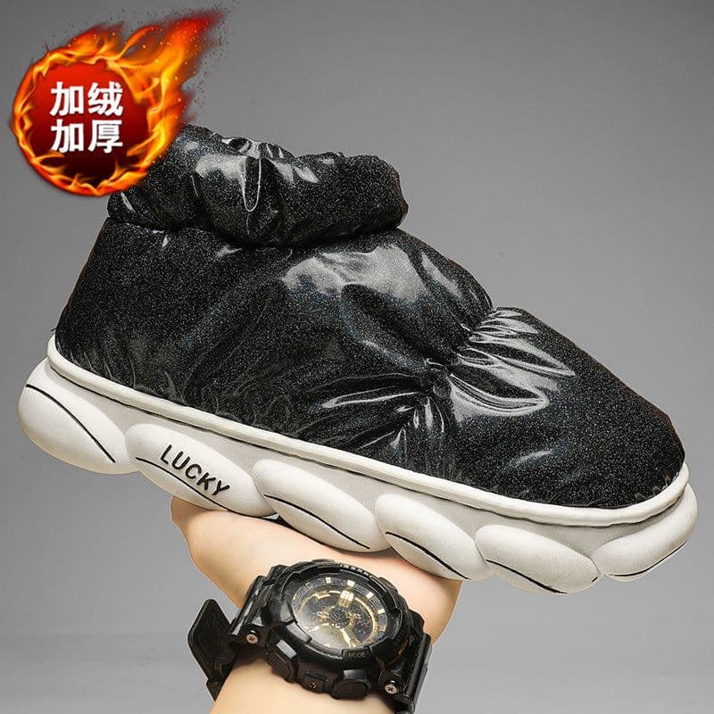 image-Cotton Slippers Men Can Wear Outside In Winter Plus Velvet Warm Shoes